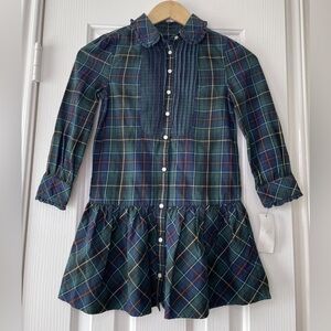 Ralph Lauren Tartan Plaid Girls Blue Plaid Button Down Shirt Dress 6X